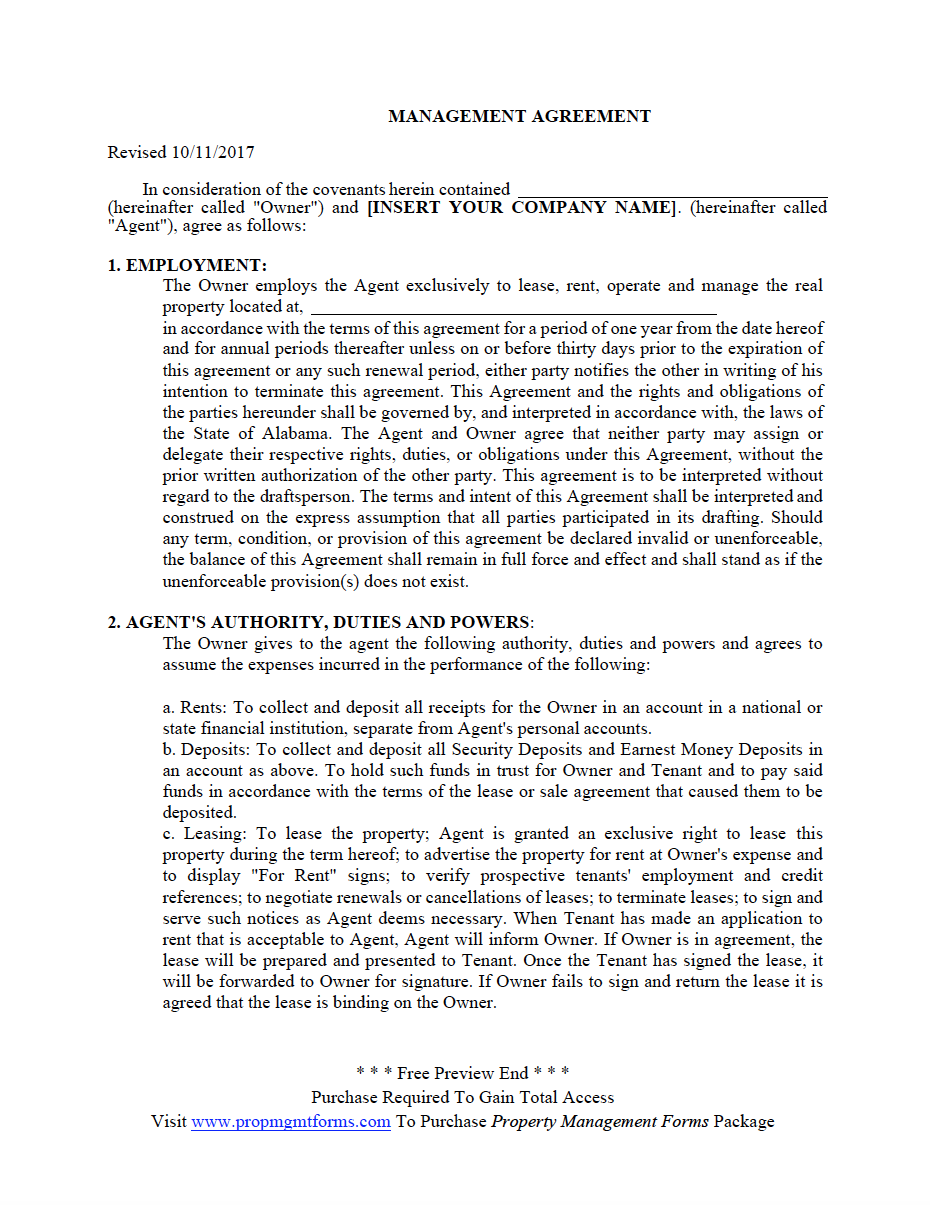 Property Management Agreement Template Free from www.propmgmtforms.com